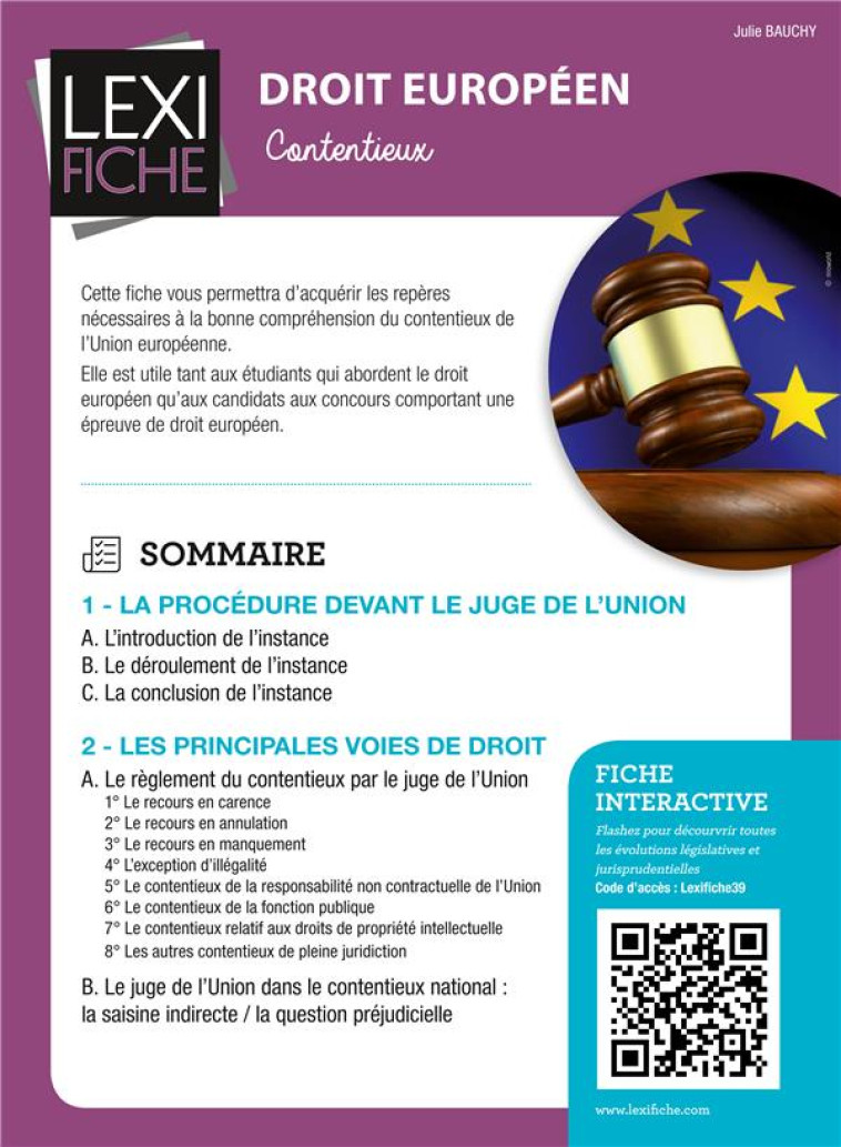 DROIT EUROPEEN  -  CONTENTIEUX - BAUCHY JULIE - Enrick B. éditions