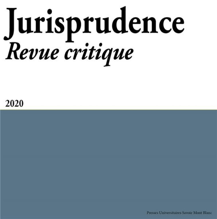 JURISPRUDENCE N.9  -  REVUE CRITIQUE 2020 - FATHISALOUT-BOLLON M - PU SAVOIE