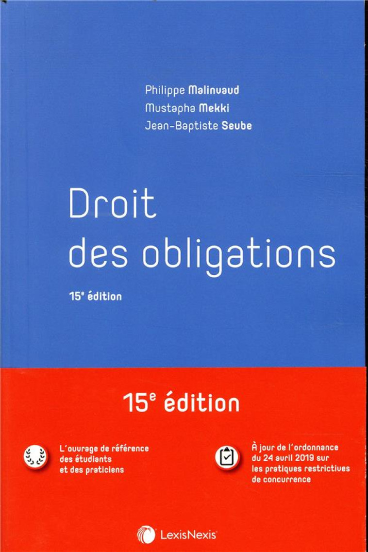 DROIT DES OBLIGATIONS (15E EDITION) - MALINVAUD/MEKKI - Lexis Nexis/Litec