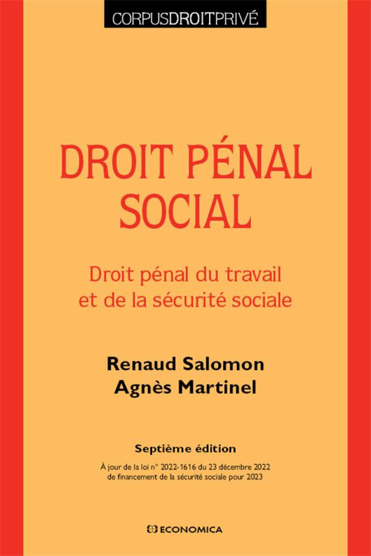 DROIT PENAL SOCIAL (7E EDITION) - SALOMON/MARTINEL - ECONOMICA