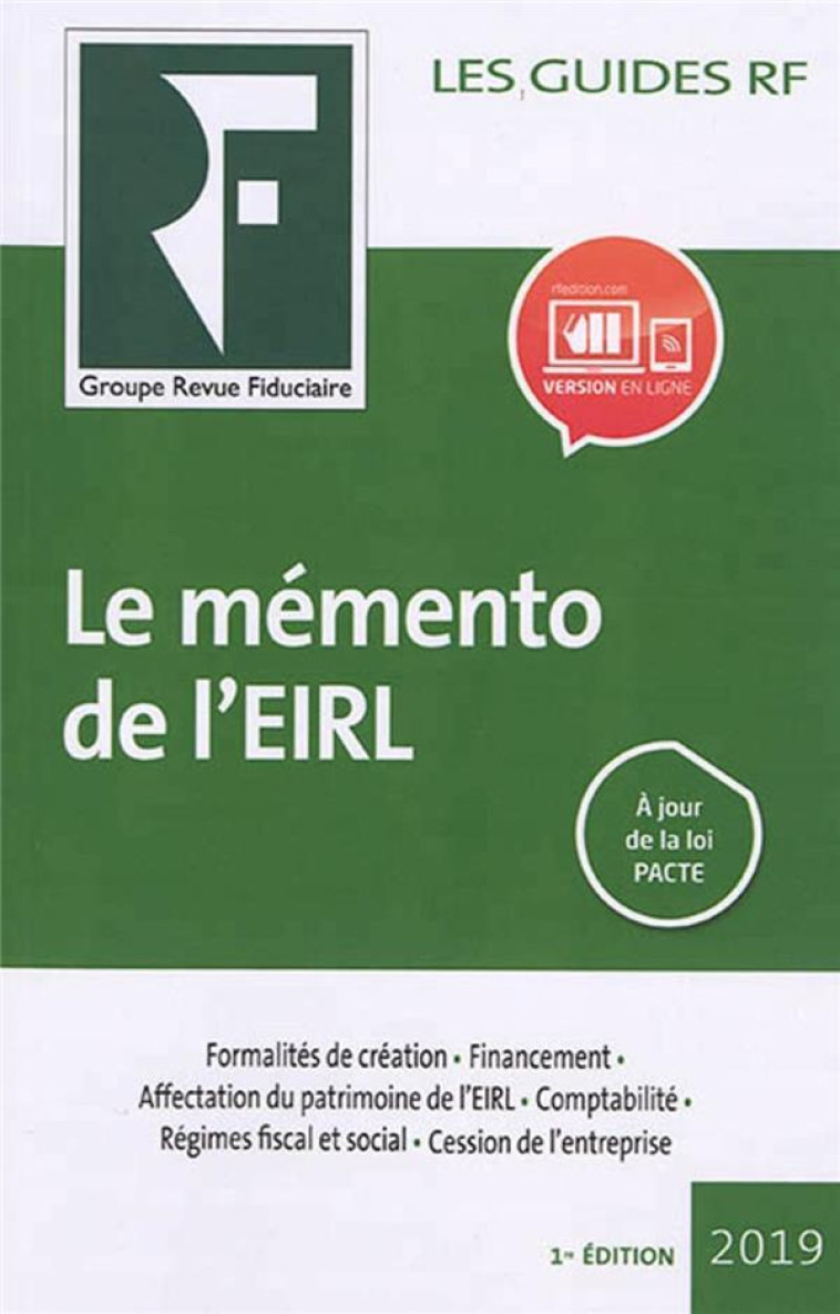 LES GUIDES RF : LE MEMENTO  DE L'EIRL - COLLECTIF REVUE FIDU - FIDUCIAIRE