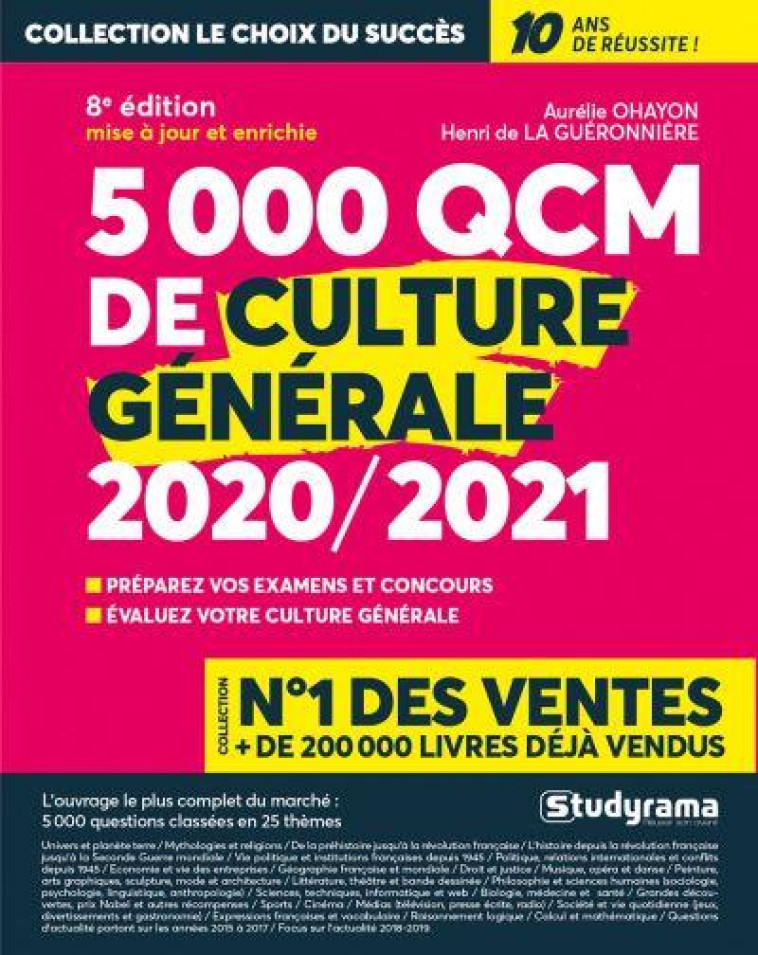 5000 QCM DE CULTURE GENERALE (EDITION 2020/2021) - OHAYON AURELIE - STUDYRAMA