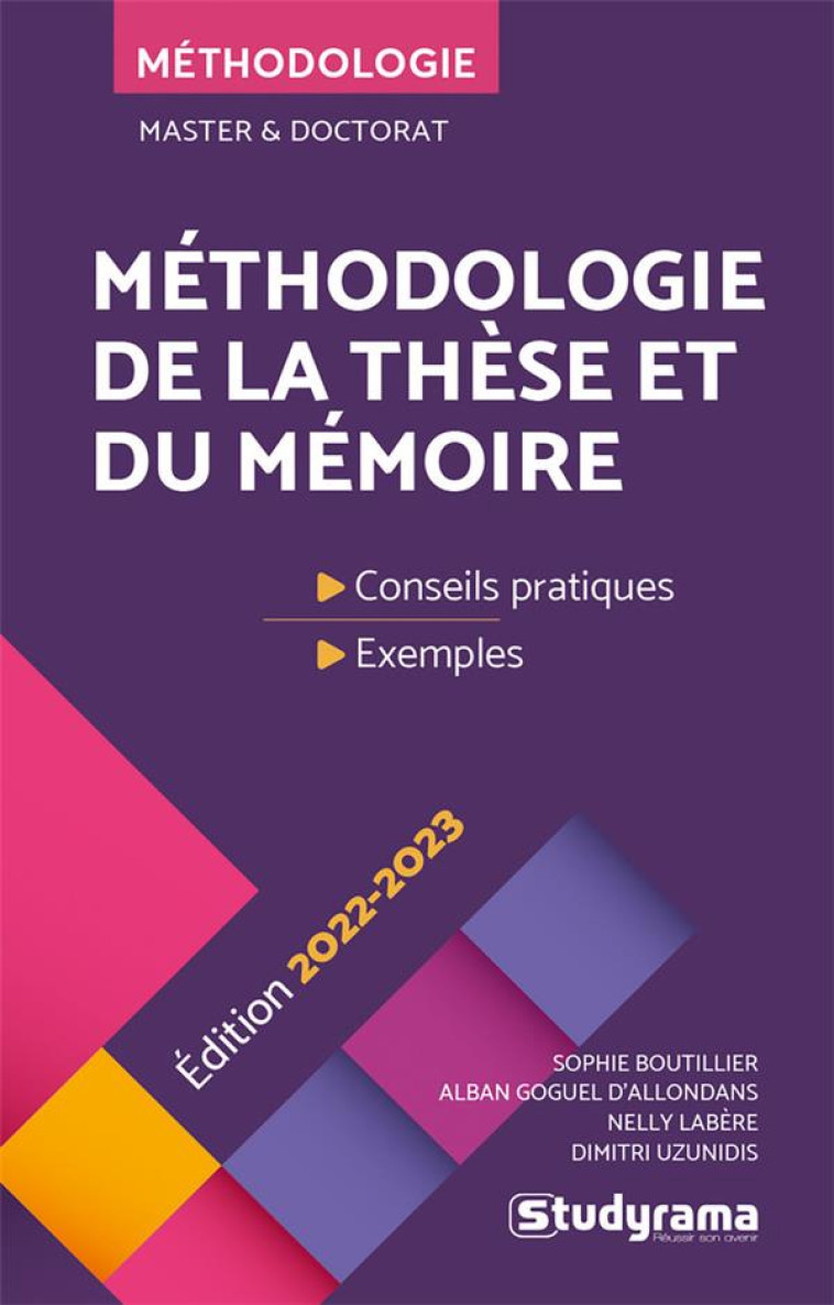 METHODOLOGIE DE LA THESE ET DU MEMOIRE - BOUTILLIER/LABERE - STUDYRAMA