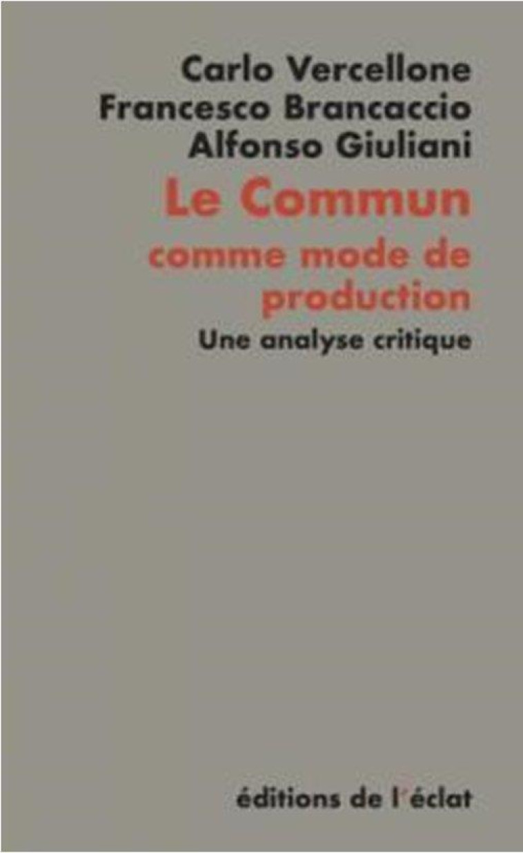 LE COMMUN COMME MODE DE PRODUCTION  -  UNE ANALYSE CRITIQUE - GIULIANI/BRANCACCIO - ECLAT