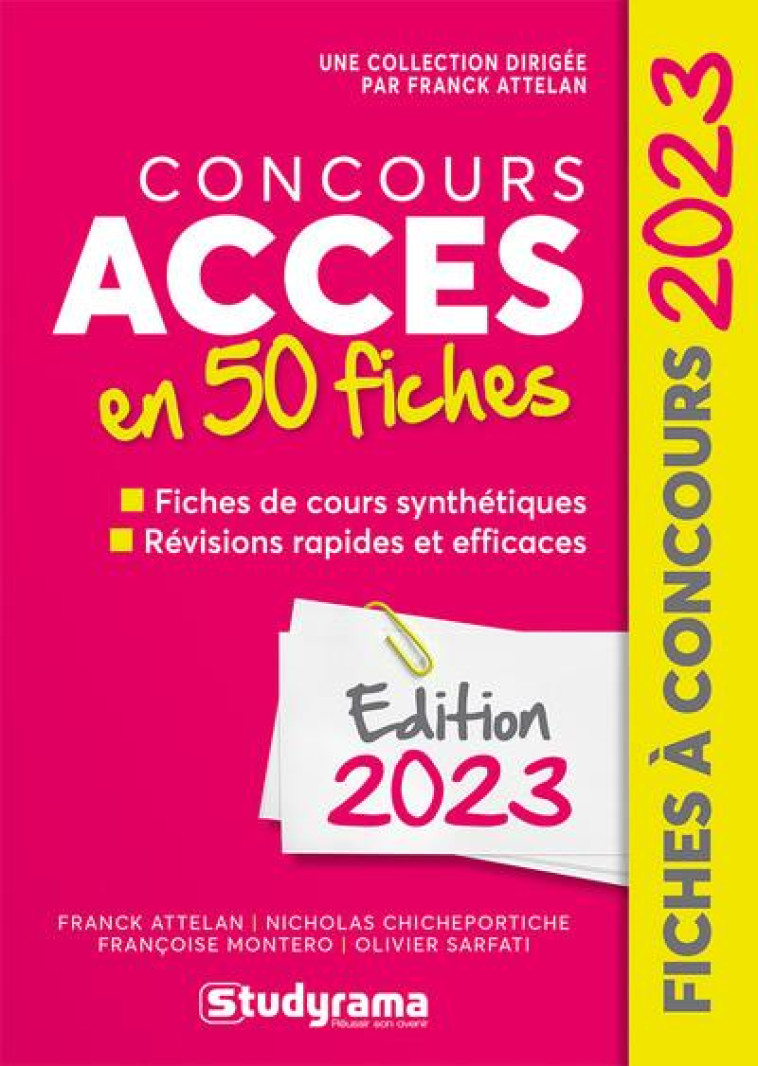 CONCOURS ACCES EN 50 FICHES (EDITION 2023) - ATTELAN FRANCK - STUDYRAMA