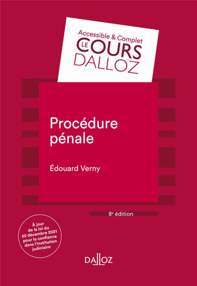 PROCEDURE PENALE (8E EDITION) - VERNY EDOUARD - DALLOZ