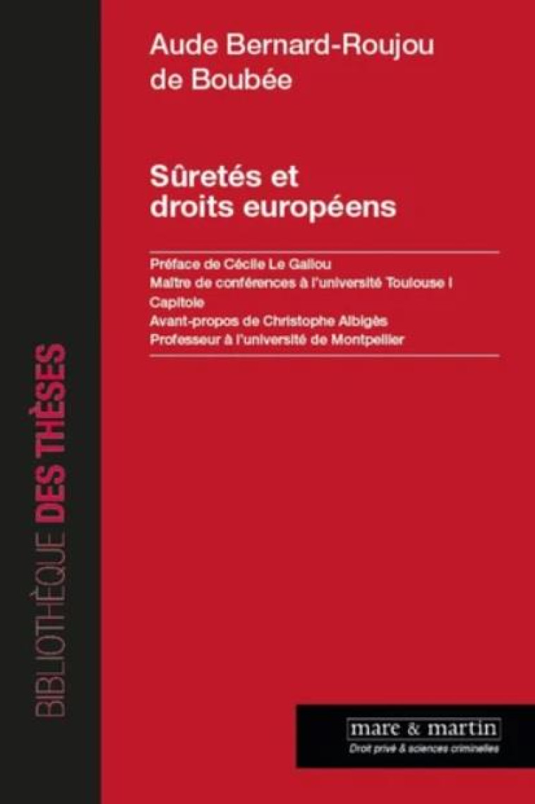 SURETES ET DROITS EUROPEENS - BERNARD-ROUJOU DE BO - MARE MARTIN