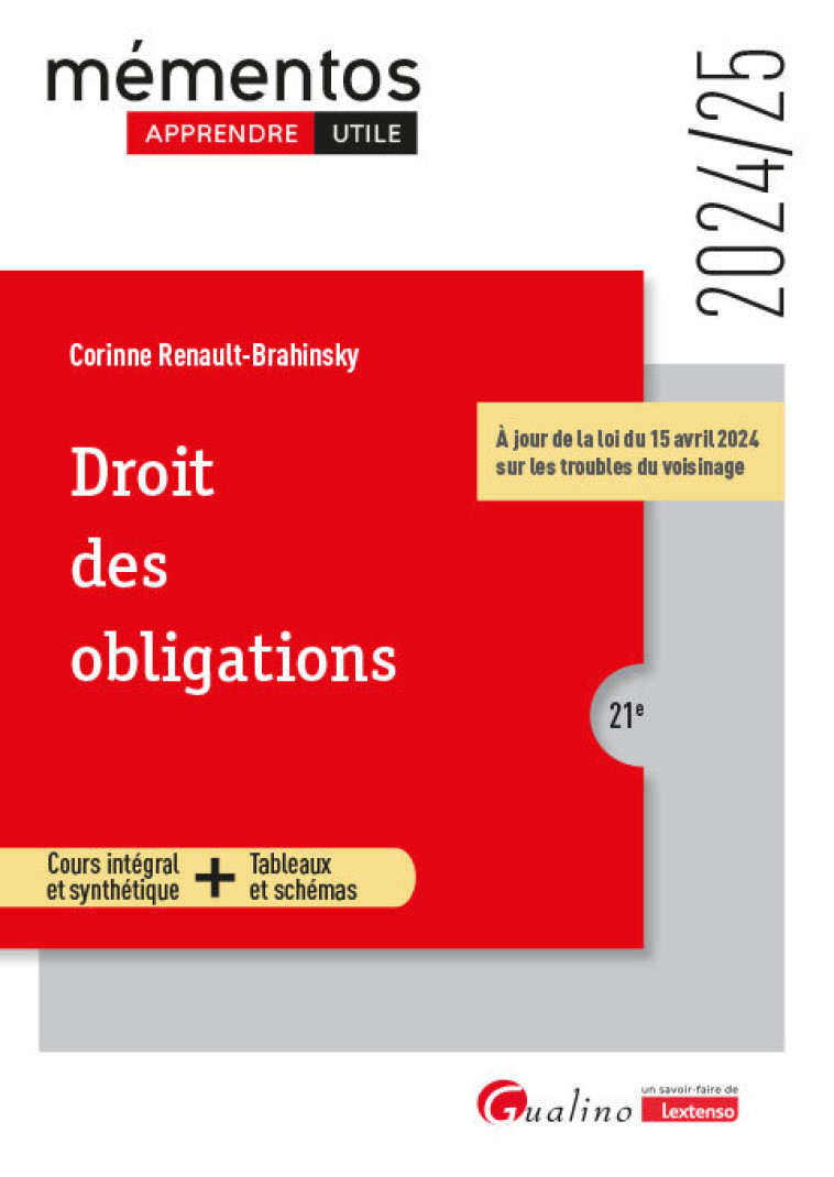 DROIT DES OBLIGATIONS - COURS INTEGRAL ET SYNTHETIQUE + TABLEAUX ET SCHEMAS. INTEGRE LES DISPOSITION - RENAULT-BRAHINSKY C. - GUALINO