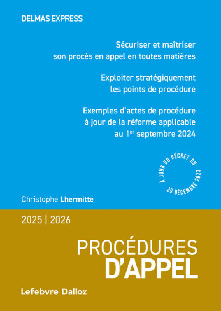 PROCEDURES D'APPEL 2025/2026. 3E ED. - LHERMITTE CHRISTOPHE - DALLOZ