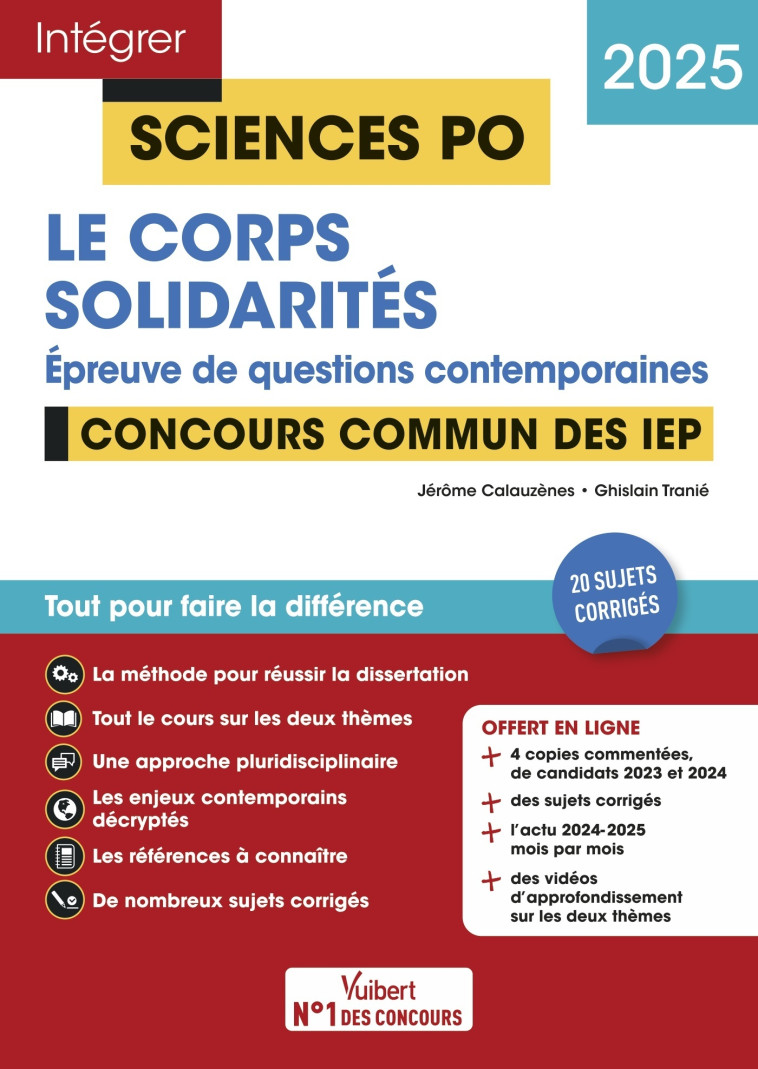 SCIENCES PO - QUESTIONS CONTEMPORAINES - LE CORPS + SOLIDARITES - CONCOURS COMMUN DES IEP 2025 - 20 - CALAUZENES/TRANIE - VUIBERT