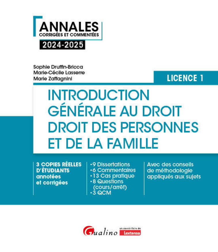 INTRODUCTION GENERALE AU DROIT ET DROIT DES PERSONNES ET DE LA FAMILLE - L1 - 3 COPIES REELLES D'ETU - DRUFFIN-BRICCA - GUALINO