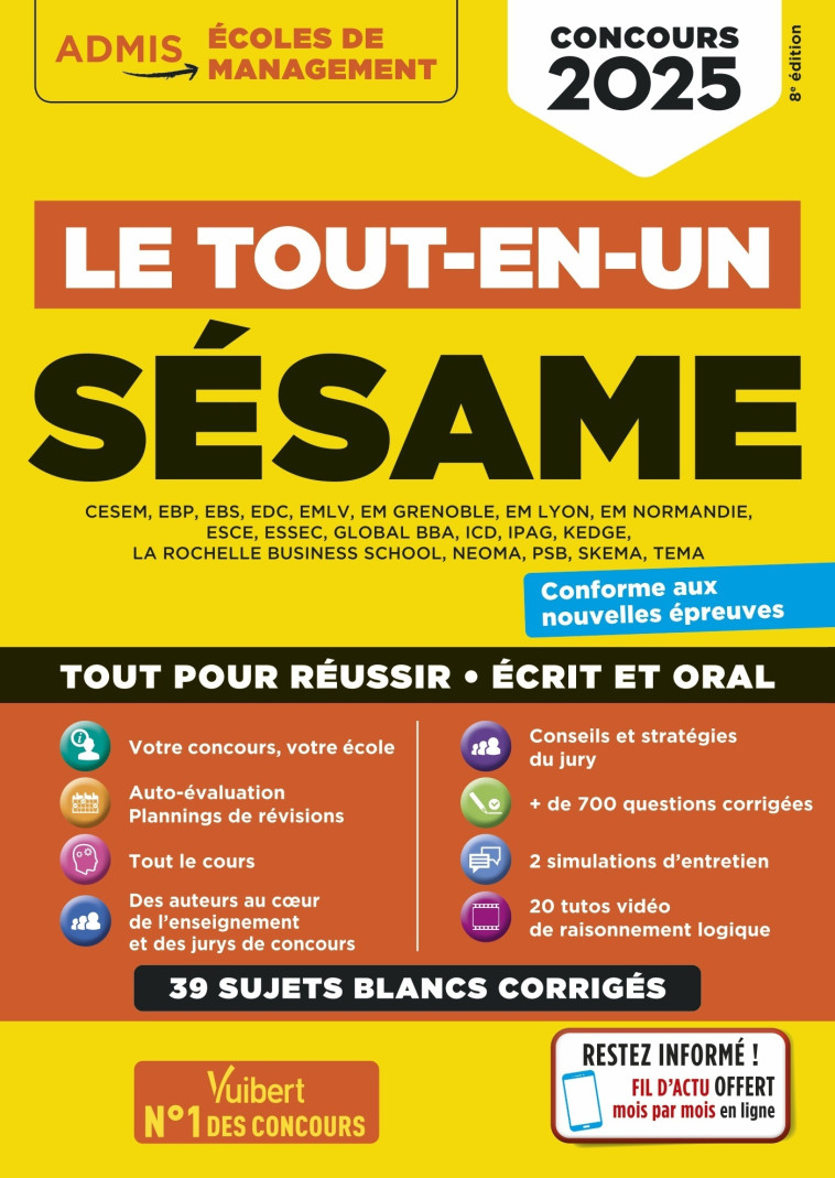 LE TOUT-EN-UN SESAME - 39 SUJETS BLANCS - ECRITS ET ORAUX - TUTOS OFFERTS - CONCOURS 2025 - BONNEROT/BOURSAT - VUIBERT