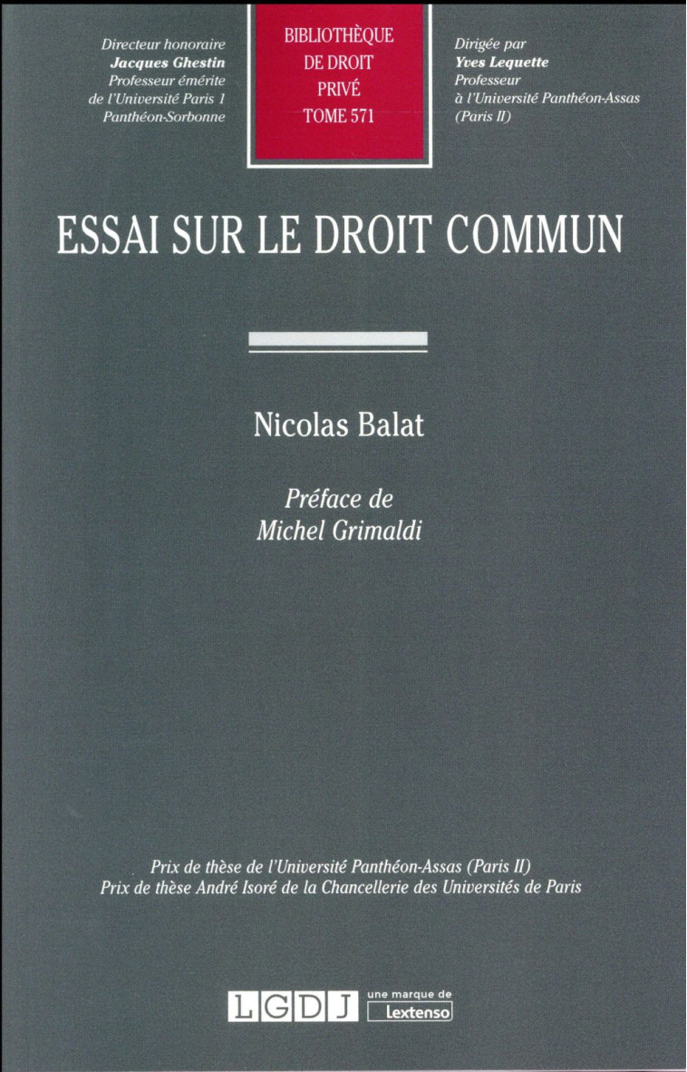 ESSAI SUR LE DROIT COMMUN - BALAT NICOLAS - LGDJ